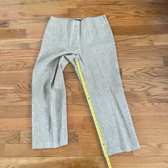 Theory Clean Cropped Linen Pants Womens 12 Tan Striped Career Chic Minimalist - Picture 9 of 10